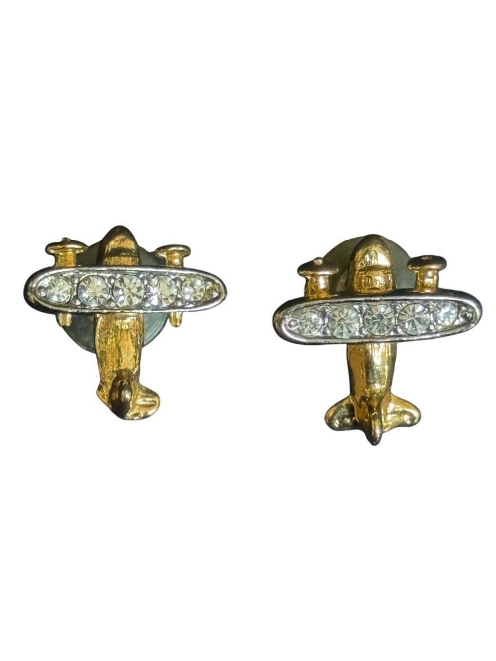 Gold-Tone Airplane Shaped Rhinestone Post Earrings Women'S